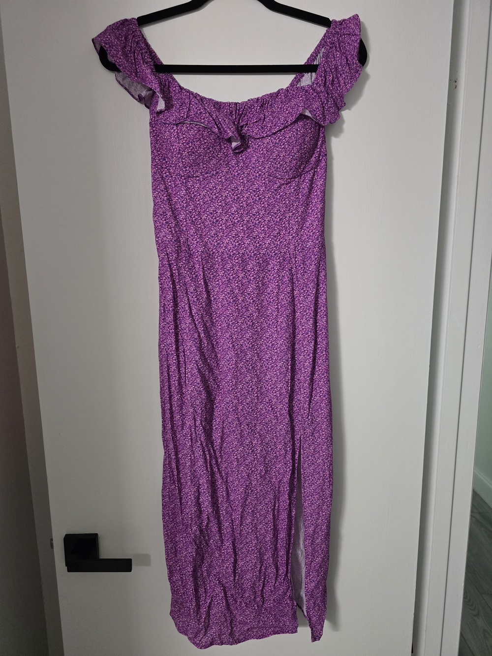 Women’s Purple Floral Ruffle Midi Dress
